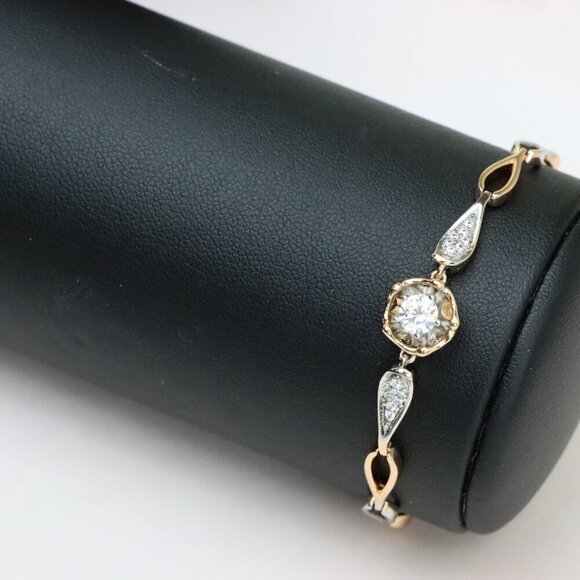 "Rose Gold and Silver Elegant Bracelet with Sparkling Center Stone, XPBL0783 - Picture 10 of 13